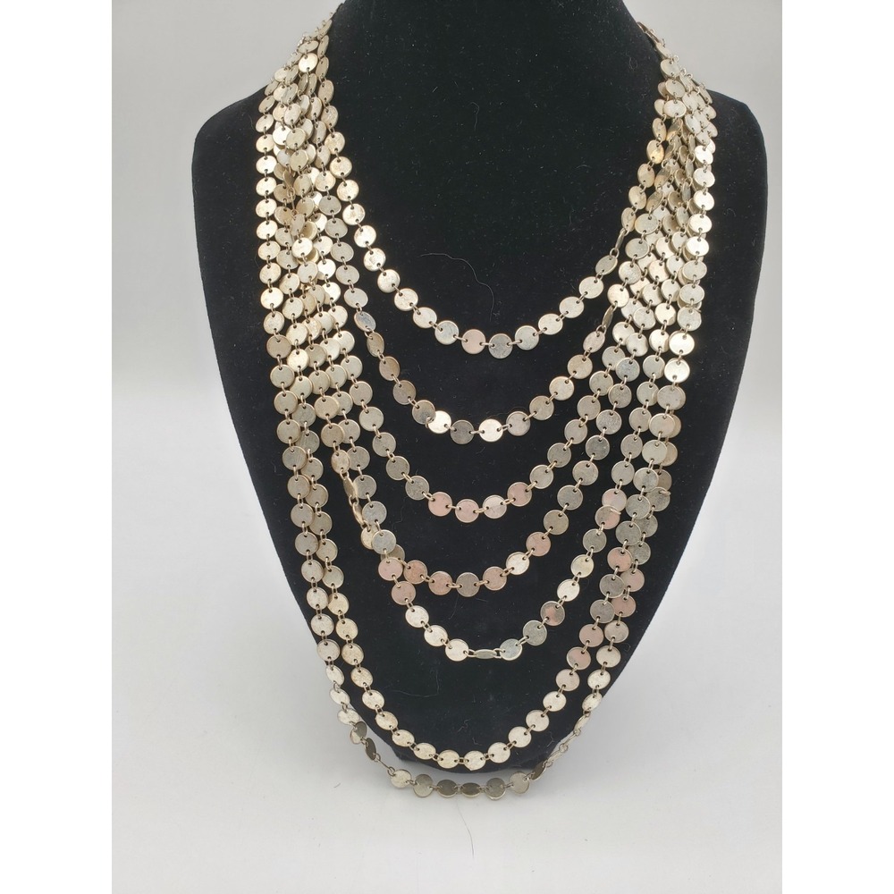 Serious Glam Silver Tone 7 Strand Small Coin Lightweight 20" Necklace